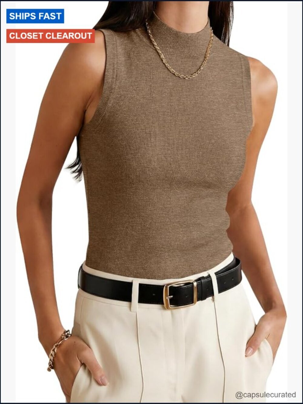 Wool Blend Lightweight Sleeveless Mock Neck Tank Top Sweater Vest Business